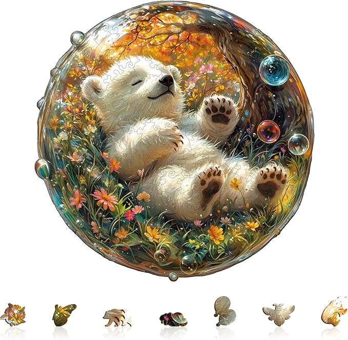 Wooden Puzzles for Adults, Wooden Jigsaw Puzzles for Adults Kids, Bubble Bear Unique Shaped Wood Puzzles Adult, Creative Gifts for Friends Family Game, Home Decor(11.4 * 11.4in 200pcs)