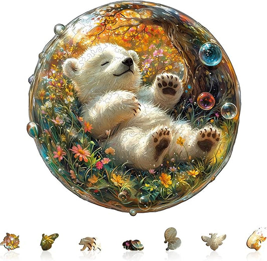 Wooden Puzzles for Adults, Wooden Jigsaw Puzzles for Adults Kids, Bubble Bear Unique Shaped Wood Puzzles Adult, Creative Gifts for Friends Family Game, Home Decor(11.4 * 11.4in 200pcs)