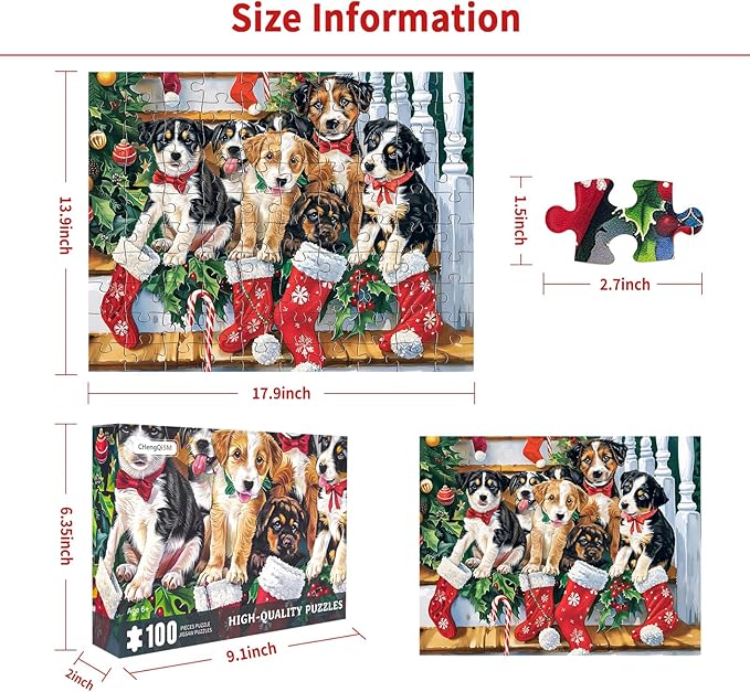 Christmas Puzzle 100 Piece Puzzles For Kids Christmas Dogs Puzzle 100 Piece Puzzle Christmas Puppies Puzzles 100 Piece Puzzles For Adults Christmas Puzzles Puppies 100 Piece Puzzles For Kids Ages 6-10