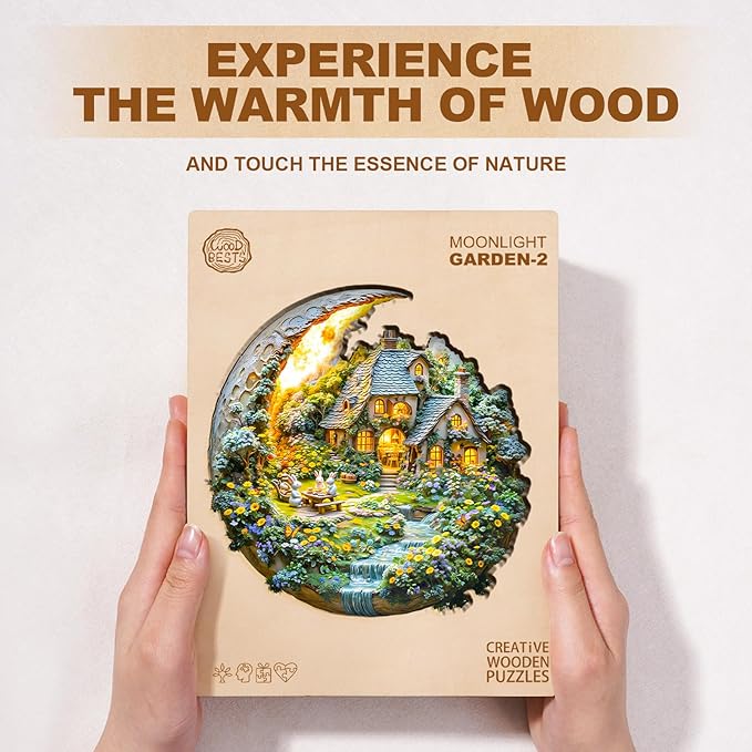Wooden Puzzles for Adults 180 Pices, Moonlight Garden 3D Puzzles for Adults, Moonlight Garden Irregular Jigsaw Puzzles, Flat Puzzels with 3D Visual Effect, Finished Puzzle Size is 11.4 x 11.3in