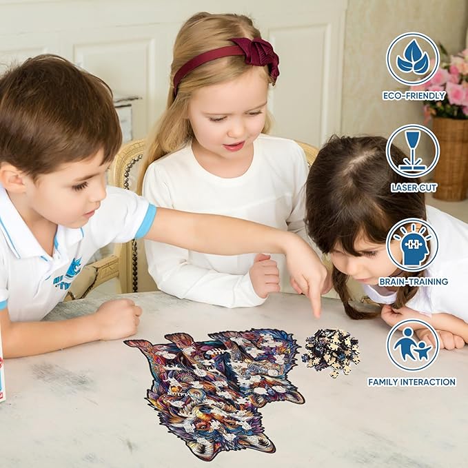 Ruikiyart Wooden Puzzles for Adults, 5MM 500 Pieces Wolf Family Wooden Jigsaw Puzzles, Animal Unique Shaped Puzzle Gifts for Adults and Kids on Thanksgiving,Family Puzzle Games (14.9"*18.5")