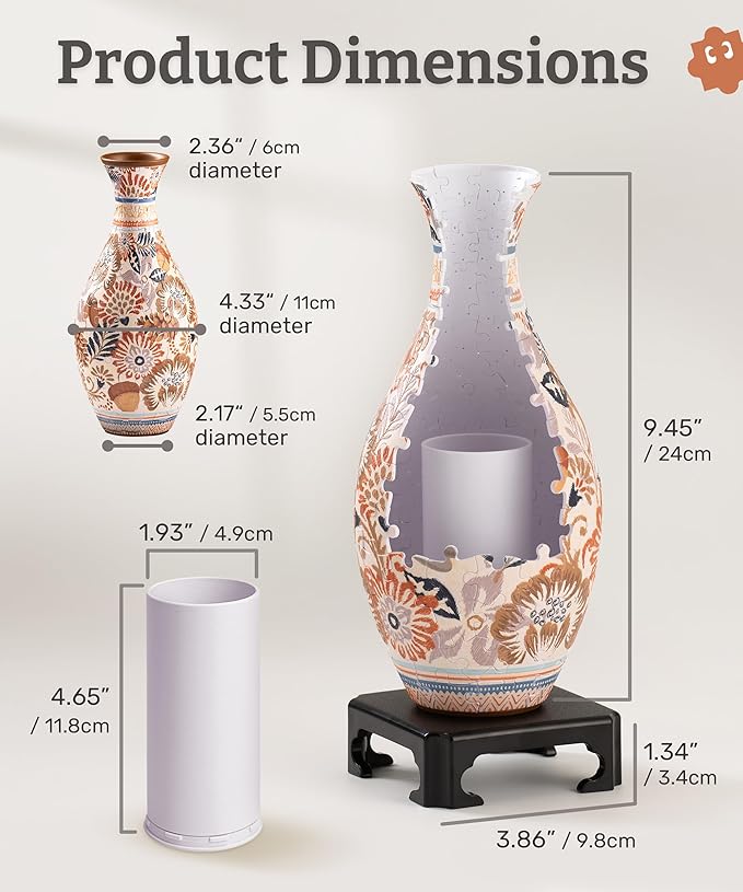 PieceRelax Unique Flower Vase - 3D Puzzle Vase for Adults to Flower Arrangement and Home Decoration Made by 160 Curved and Translucent Plastic Puzzle Pieces - Summer Blossom [S1041]