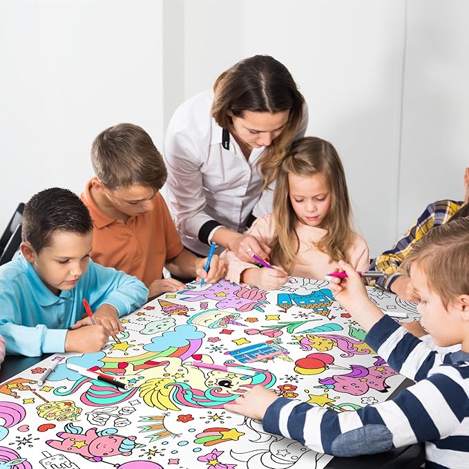 Gatherfun Unicorns Birthday Party Giant Coloring Poster - 31.5x 72 Inches - Versatile Classroom Wall Décor & Unicorns Birthday decorations-Poster or Table Cover for School Parties and Special Events