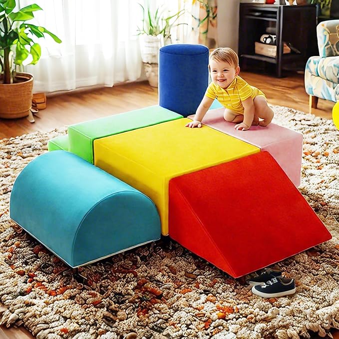 TOLEAD Large Baby Climbing Blocks – 6 Pcs Climbing Toys for Toddlers - Ultra High Density Soft Foam Play Gym Equipment Easy Wash for Indoor Nursery, Classic (Classic, 6-Piece)