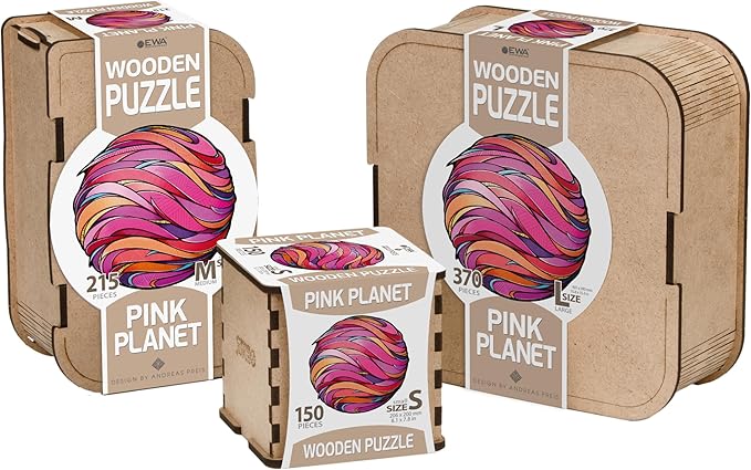 EWA Eco-Wood-Art Wooden Puzzle Pink Planet S - A 150-Piece Journey Through Space Designed Exclusively for Adults - Uncover The Mysteries of The Cosmos in Every Piece