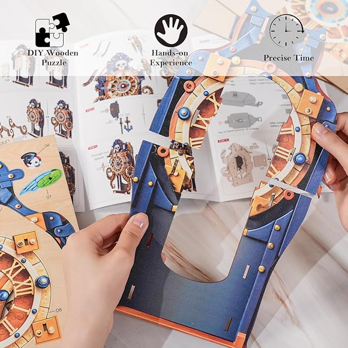 3D Wooden Puzzles for Adults - Octopus Sea Monster Clock, Wooden 3D Mechanical Wood Model Kit, DIY Model Kits for Home Decor, Good Gifts Idea for Family and Friends