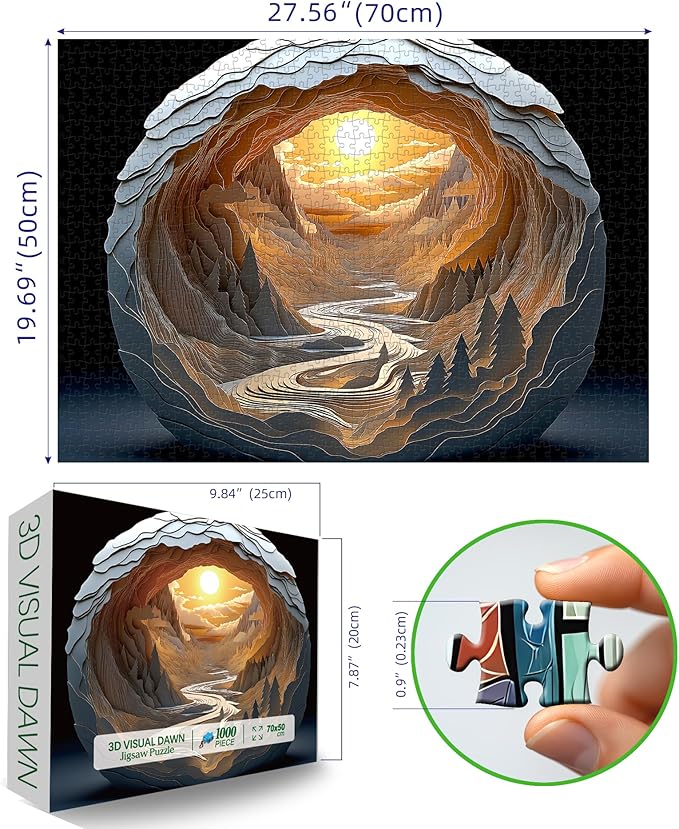 Blueforest Magic Eye 3D Puzzle - 1000 Piece Jigsaw Puzzle for Adults - Dawn Cave Autostereoscopy Challenge, No Glasses Needed(27.5x19.7 Inch)