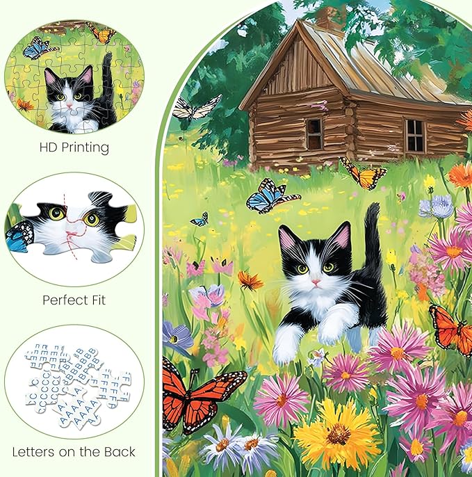 300 Piece Puzzles for Adults, Cats and Butterflies in the Meadow Jigsaw Puzzle, Vibrant and Relaxing 300 piece puzzle, Perfect for Family Time, Wall Decor, Gift for Adults, Kids, Seniors, 20.5 x 15 in