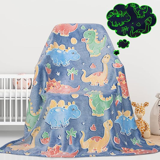 Dinosaur Gifts Toys for Boys Girls - Glow in The Dark Dino Blanket Birthday Presents for Kids Toddlers Adults - Dinosaur Fleece Throw Blankets for Bedroom Decor 50"x60"