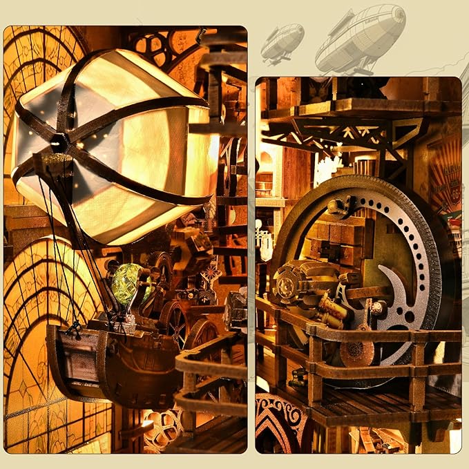 Book Nook Kit, Book Nook Kits for Adults and Teens, DIY Miniature Dollhouse Kit 3D Wooden Puzzle Booknook Bookend with LED Light