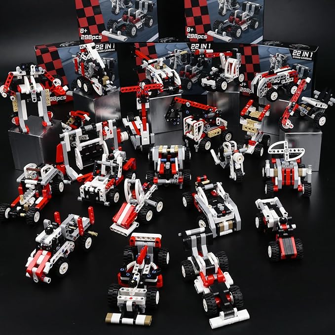 22-in-1 Building-Block technic-Cars-Set for Kids 8-12,Racing Cars, Motorcycles, Tractors, Helicopters, Robots Brick-Kits Compatible with Lego-technic, STEM-Toys for Gifts for Boys & Girls