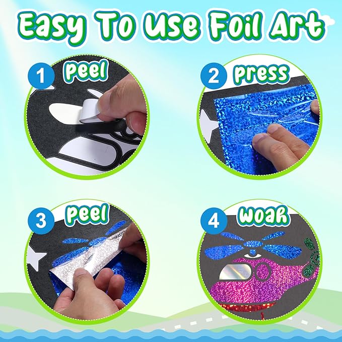 Art & Craft Activity,Foil Craft Traffic DIY Art Fun Kits,No Mess Creative Foil Art Kits Set Drawing Game for Kids,Birthday Gifts Crafts Supplies Travel Toys for Girls Boys Ages 4 5 6 7 8 9 Year Old