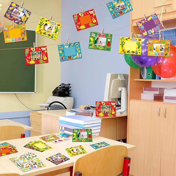 chiazllta 30 Packs Mexican Craft Kits for Kids Fiesta Party DIY Picture Frame Craft de Mayo Art Favor Home Classroom Game Activities for Festivals Carnivals