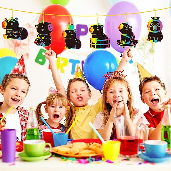 CY2SIDE Capybara Scratch Cards Ornaments - 60PCS DIY Fun Animal Scratch Paper Art for Kids School Activity, Cute Cartoon Kawaii Capybara Magic Art Rainbow Color Craft Decorations for Party Supplies