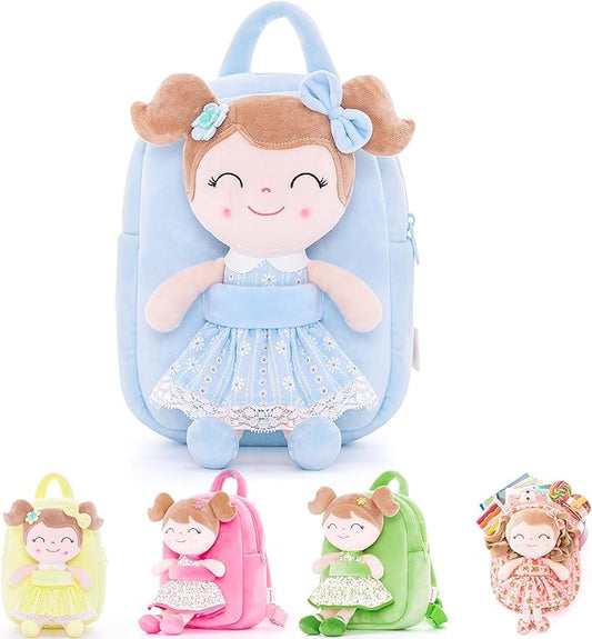Gloveleya Back to School Gifts for Girls Kids Backpack Toddler Girls Backpacks with Soft Plush Doll Toys Blue 9"……