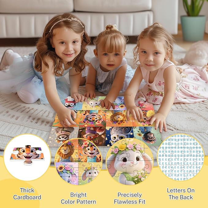 100 Piece Puzzles for Kids Ages 4-6 6-8 8-10, 4 Packs Cute Animals Dogs Cats Donuts Kids Puzzles Ages 3-5 4-6 5-8, 100 Large Piece Puzzle for Adults Seniors, Educational Jigsaw Puzzles Gift (15x10 in)