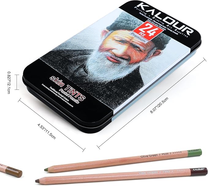 KALOUR Pro Pastel Chalk Colored Pencils,24 Colors portrait set,Color Charcoal Pencils for Drawing Sketching Coloring Shading,Art Supplies for Adults Artists