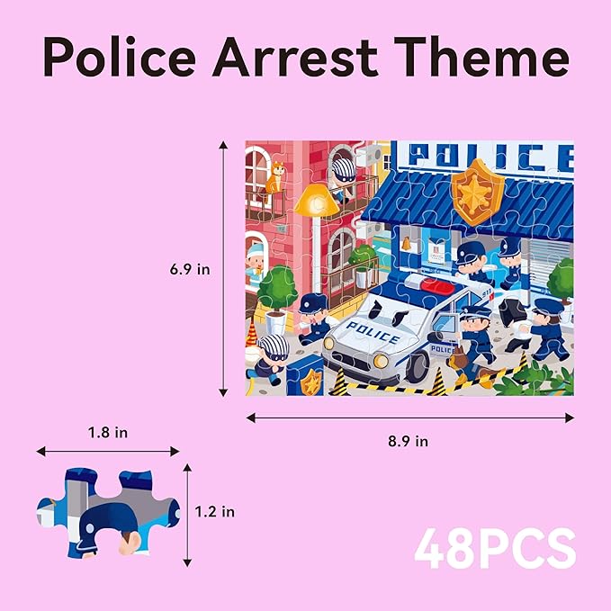 Dotimo 4-in-1 Vehicle Puzzles for Toddlers 3-5 – Fire Truck, Police Car, Ambulance & Cement Mixer Puzzles, 24/30/35/48 Piece Educational Games with Storage Box