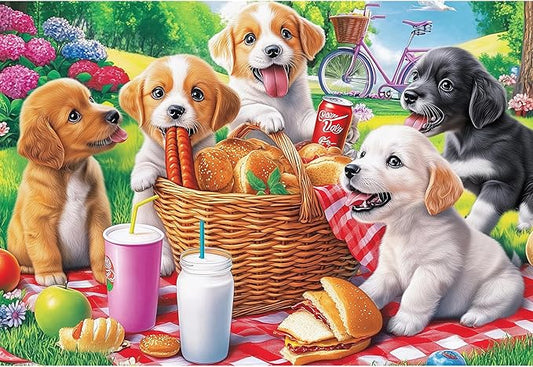 100 Piece Dog Puzzles for Kids Ages 6-8 8-10 - Picnic Puppy Jigsaw Puzzles - 100 Piece Senior Jigsaw Puzzle for Toddlers Kids Puzzles Ages 3-5 Toys Birthday Gifts for Boys Girls Adults-15 x 19 in