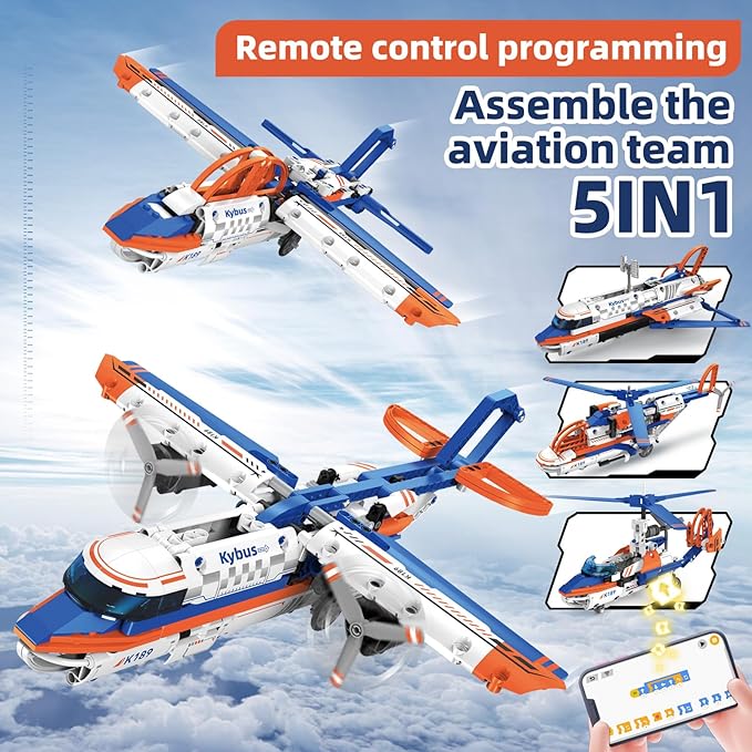STEM Building Toys for Kids 6-14，5-in-1 Remote & App Controlled Construction Plane/Jet Aircraft/Helicopter/Space Shuttle/Wing Aircraft，325 Pcs Building Blocks Set Birthday Gift Ideas for Boys Girls
