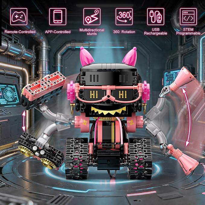 5in1 STEM Robot Building Kits for Kids 6-12, APP & Remote Control STEM Rock Robot Building Toys for Kid, Coding Interactive Tank Truck Vehicle Building Sets for Boys Girls Birthday Xmas Gift
