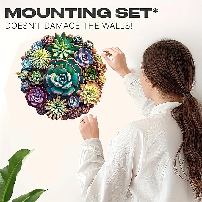 Wooden Puzzles, 150 Pieces Succulent Plants Jigsaw Puzzles, Unique Shaped Wooden Puzzle for Adults and Kids, Family Game(Succulent Plants, Medium)
