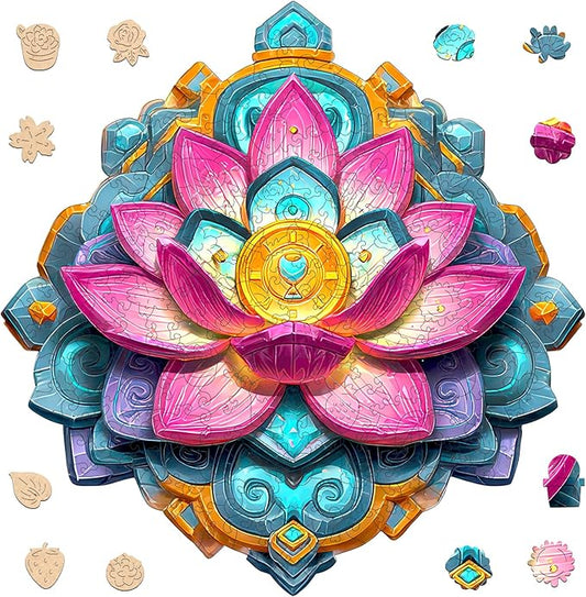 Wooden Puzzles for Adults, 489 Pieces Lotus Flower Wooden Jigsaw Puzzles, Floral Puzzle Unique Shaped Gift for Adults and Kids on Birthday, Thanksgiving, Family Puzzle Games (18.3"*18.7")