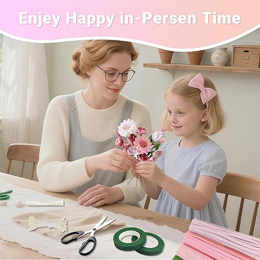 400 Pcs Pipe Cleaners Craft Kit and Craft Supplies Set, 4 Colors Chenille Stems Craft Kits. Includes Floral Tape, Wire, Stems and More, DIY Arts and Crafts Supplies for Flower Making (Pink)