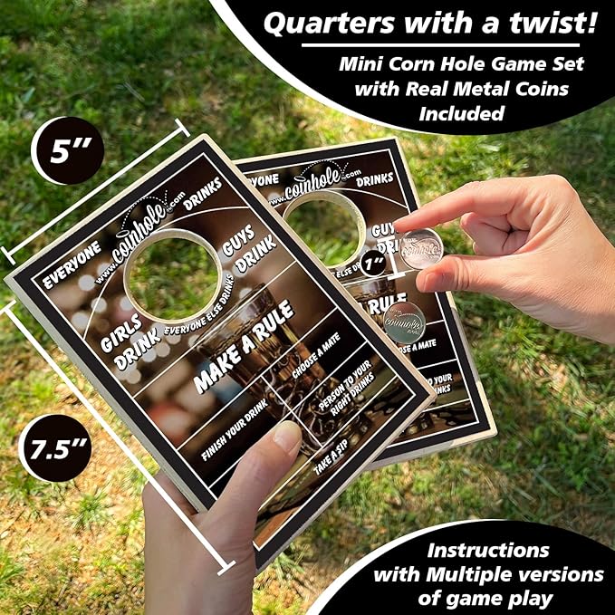 Coinhole Desktop Coin Bouncing Party Game Set | Tabletop Cornhole Board Game | Small Cornhole Travel Game Includes Coins