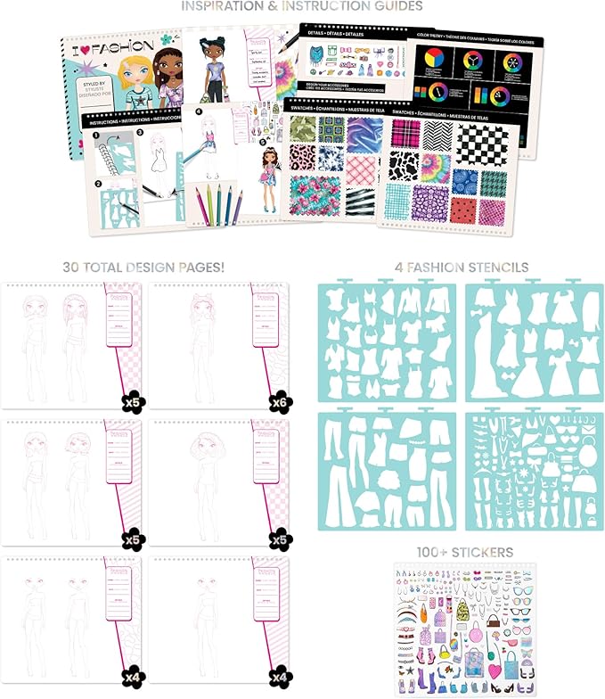 Fashion Angels Fashionista Sketch Sets Bundle, Bulk Pack of 4 Fashion Design Sketch Books, Ideal Gift & Party Favor for Girls, Kids, Tweens
