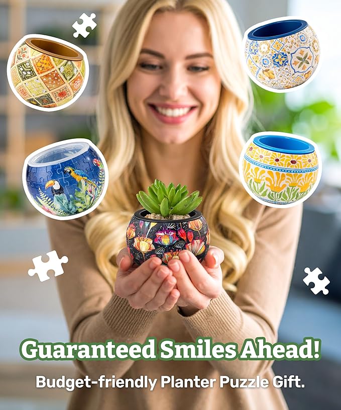 PieceRelax 3D Puzzle Planter 80 Pieces - Flower Pot - Elegant Green, Home Decor Flower Pots for Indoor Cactus, Succulents Pots [K1105]