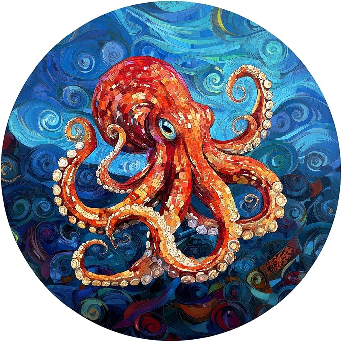 Wooden Puzzles for Adults - Deep-Sea Octopus Wooden Jigsaw Puzzle - Unique Animal Shaped Wood Puzzles Adult - Christmas Birthday Gifts for Adults/Friends/Family - 200pcs 11.4 * 11.4in