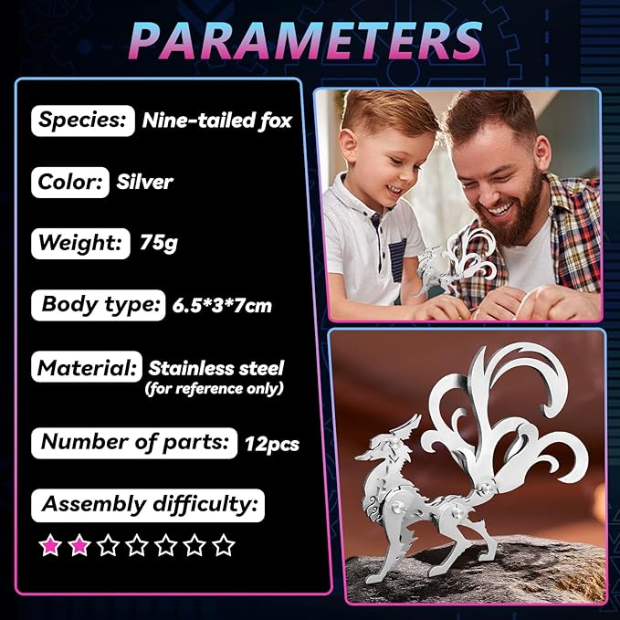 3D Metal Puzzles,3D Metal Puzzle for Adults,Mechanical Model Kit Little Nine Tailed Fox,Steel 3D Puzzles Stainless Steel Ornaments for Adults Home Decor Art Craft Gifts Toys.