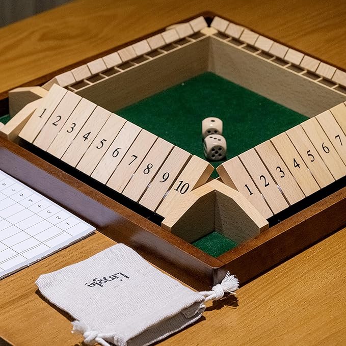 Shut The Box Dice Game, 2-4 Player Wooden Board Table Math Games, Classic Shut The Box Board Game