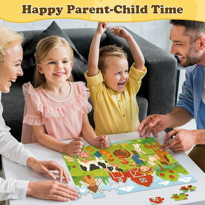 4-Pack 100 Piece Puzzles for Kids Ages 4-6 6-8 8-10, Farms Dinosaurs Seaworld Wildlife Kids Puzzles Ages 3-5 4-6 5-8 8-10, Learning Educational Kid Jigsaw Puzzles Toys for Girls and Boys (15x10 in)