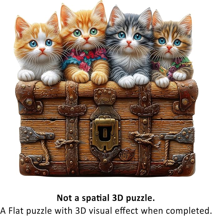 Wooden Puzzles for Adults - Cute Kitten Trunk Wood Puzzles Adult - Unique Animal Shape Wooden Jigsaw Puzzles for Adults - Birthday Gifts for Puzzle Lovers, Family (10.5 * 11in)