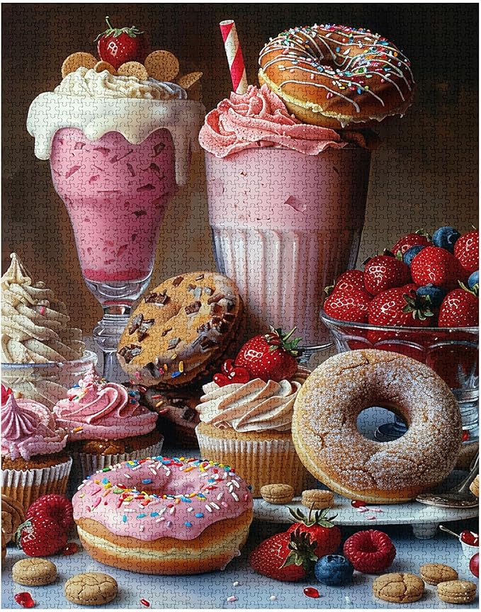 Tucocoo Donuts Jigsaw Puzzle 1000 Pieces Puzzles for Adults, Ice Cream Sundae Cookies Cupcakes Art Jigsaw Puzzles for Challenging Family Activity Games 27 x 20 inch DIY Puzzle for Home Decor Gifts