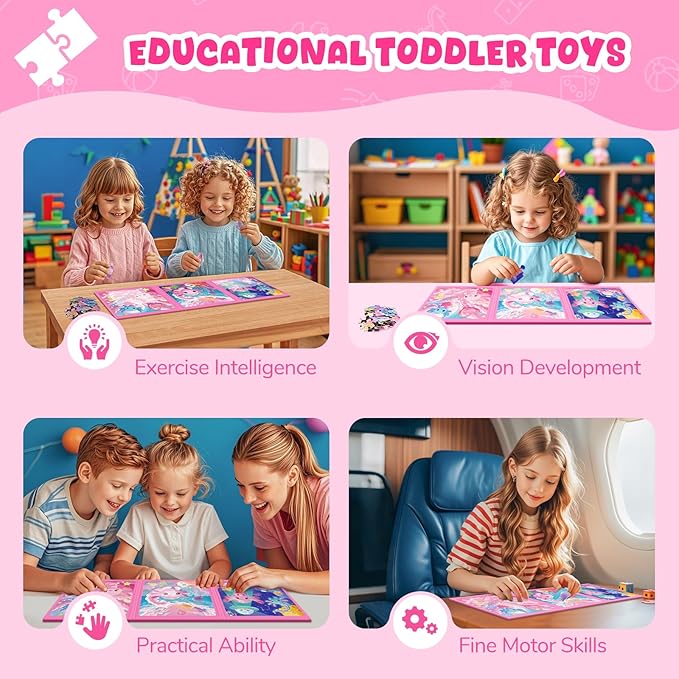 Magnetic Jigsaw Puzzles for Toddlers Kids 3-8 Girls,(3 36-Pieces) Travel Puzzles Toys for Kids Ages 4-6,Take-Along Car Airplane Road Trip Activities Game for 3 4 5 6 7 8 Year Old Birthday Gift,Axolotl