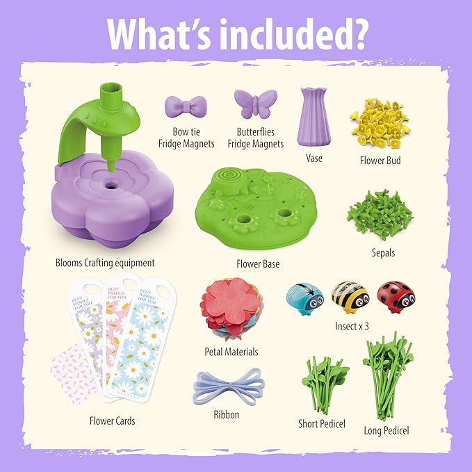 Wiyeang DIY Fabric Flower Bouquet Kit for Girls,Arts and Crafts for Kids Ages 6-12,Birthday Gifts Ideas for Girl 6 7 8 9 10 11 Year Old-Light and Music Flowers Market Toy