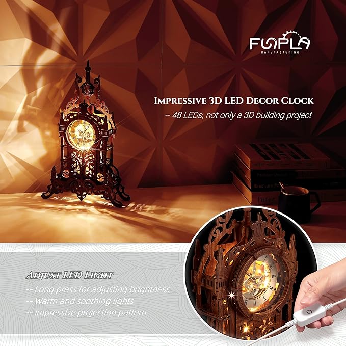LED 3D Wood Puzzle Clock Tower, 3D Building Model, DIY 3D Clock Kit (LED-WTC02)