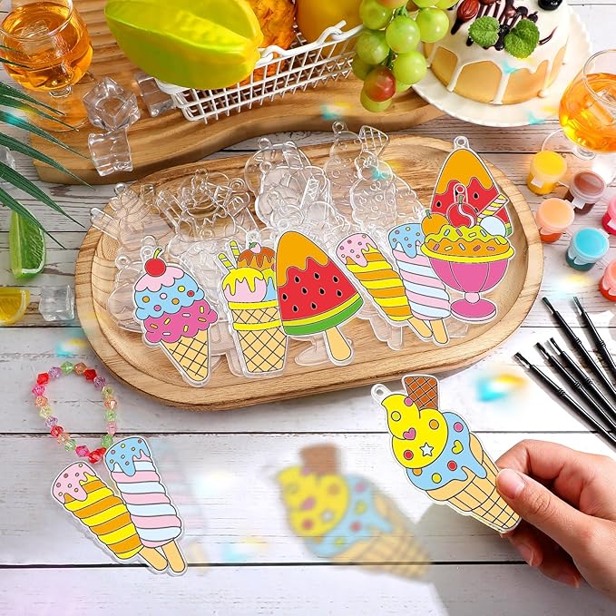 Yaomiao 30 Sets Summer Suncatchers Window Art Drawing Kits DIY Ice Cream Sun Catcher Crafts Bulk Paint Your Own Window Hanging Ornaments for Home Classroom Birthday Party Favors Decor Gifts