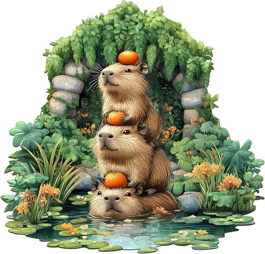 Wooden Puzzles for Adults - 100 Pieces Capybara Wooden Puzzle - Unique Animal Shape Wood Cut Puzzles - Eco-Friendly Home Office Decor (S - 8.5 * 8.1in)