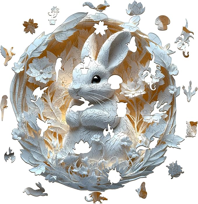 KAAYEE Wooden Puzzles for Adults, 3D Vision Effect Paper Rabbit Wooden Jigsaw Puzzles 200PCS Unique Shape Advanced Wood Puzzle Adult, 3D Effect Flat Puzzle Birthday Gifts Family Game (M-11.4 * 11.1in)
