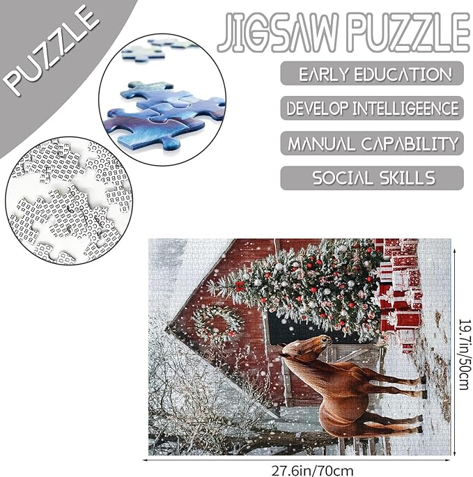 Red Wooden House1000 Piece Jigsaw Puzzles for Adults Christmas Trees Painting Jigsaw Puzzle Animal Horse 1000 Pieces Puzzles Game Home Wall Decor DIY Craft Winter Forest Puzzle Art Gift Box(Red)