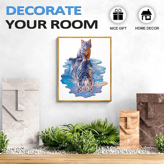 Wooden Puzzles for Adult, Cat Tiger Wooden Jigsaw Puzzles, Unique Shape Wooden Jigsaw Puzzle, Best Gift for Family Game (S-8.4 * 6.8in-95pcs)