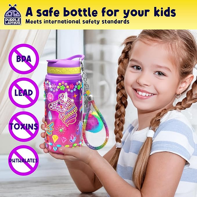 PURPLE LADYBUG Decorate Your Own Water Bottle Kit for Girls - Unicorn Design with Glitter Gem Stickers, Gifts for Girls Ages 5-8-10 Years Old Birthday, Fun Craft for Kids, Christmas Gifts Girl