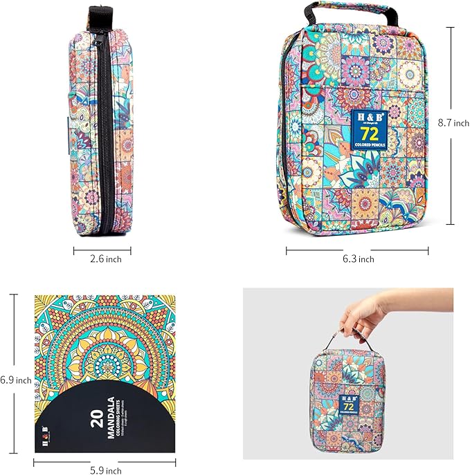 H & B Colored Pencils Set with Coloring Book, Eraser, and Sharpener - Perfect for Drawing and Coloring - Soft Oil-Based Cores Ideal (72)