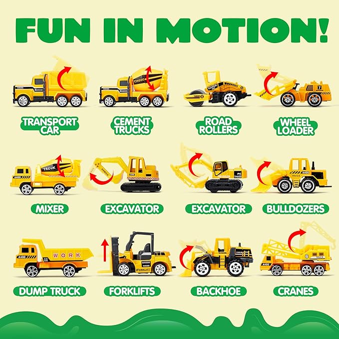 JOYIN 25 in 1 Kids Construction Truck Toy Set, 24Pcs Push and Go Cars and Worker Figures, Toddler Play Vehicles Carrier Truck with Sounds and Light, Birthday Gifts Toys for 3 4 5 6 7 Years Old Boys