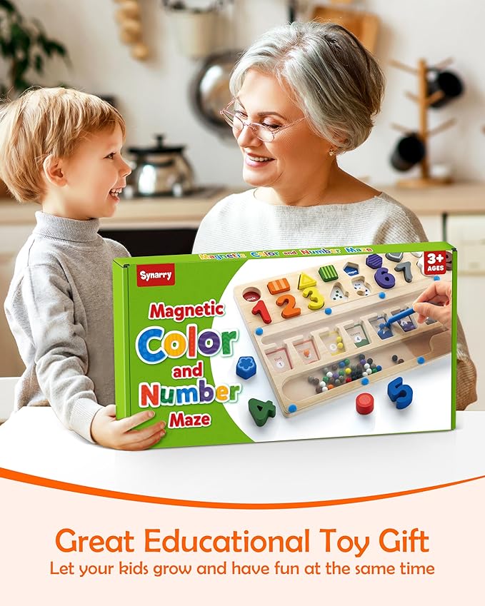 SYNARRY 3 in 1 Montessori Toys for 3+ Year Old, Educational Magnetic Color and Number Maze, Shape & Number Wooden Puzzle Counting Learning Toys for Toddlers 3-5 Years, Preschool Learning Activities