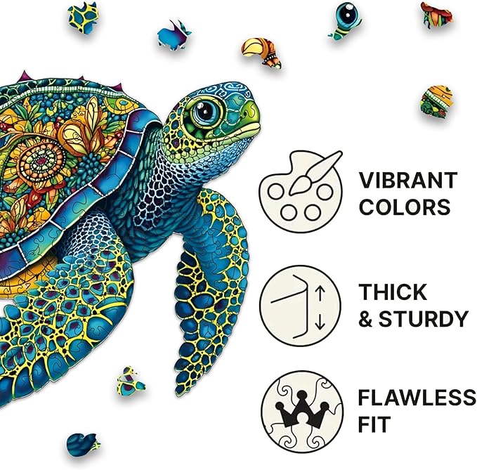 Wooden Puzzles, 242 PiecesSea Turtle Jigsaw Puzzles, Unique Shaped Wooden Puzzle for Adults and Kids, Family Game (Sea Turtle, Medium)